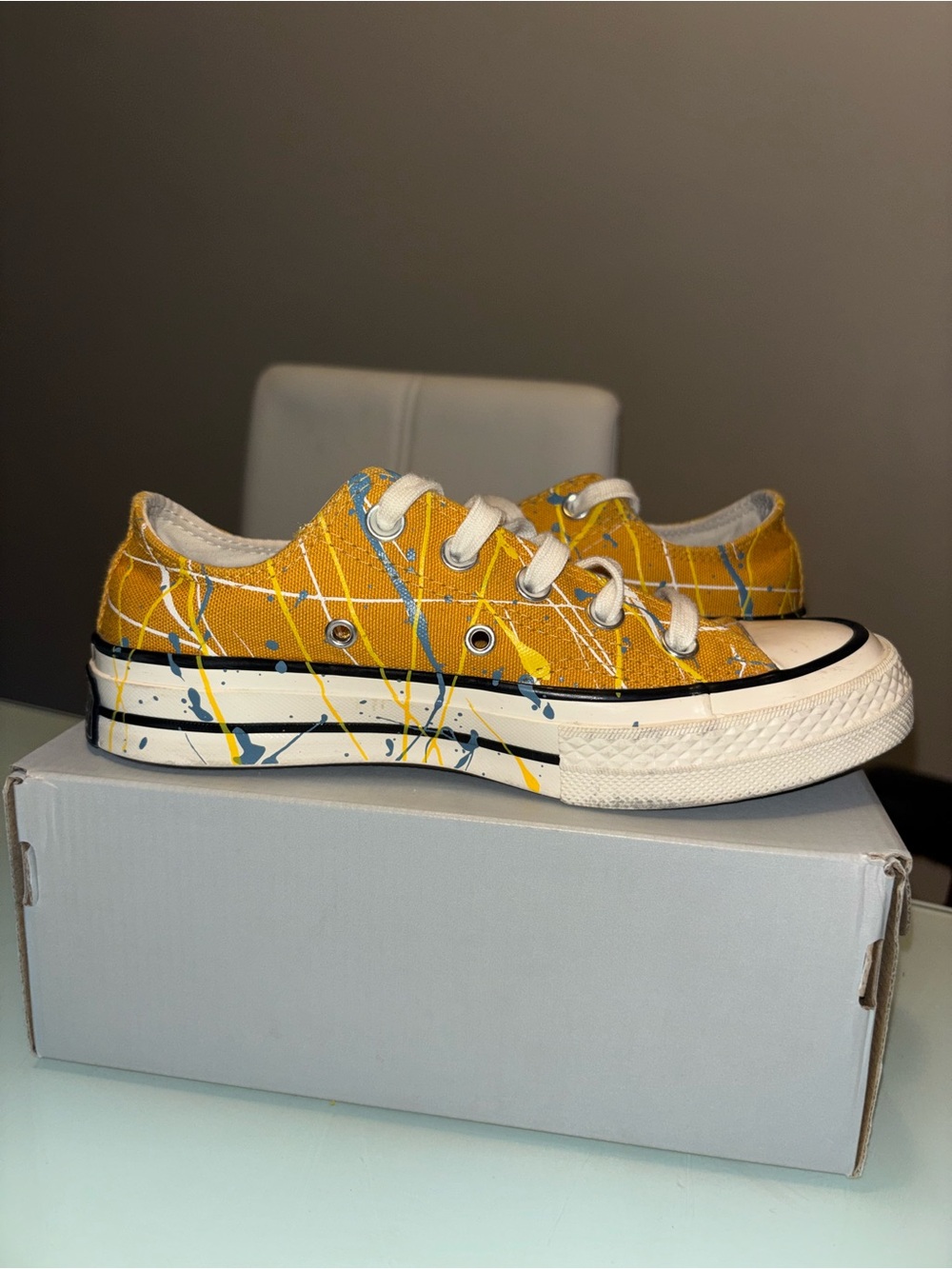 ✨ Converse Chuck 70 Low - Paint Splatter – Sunflower Gold” ✨